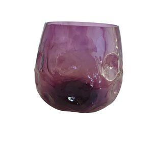 Vintage Short Purple Hand Blown Glass Bowl Vase Studio Art 4.5" x 5" Handmade